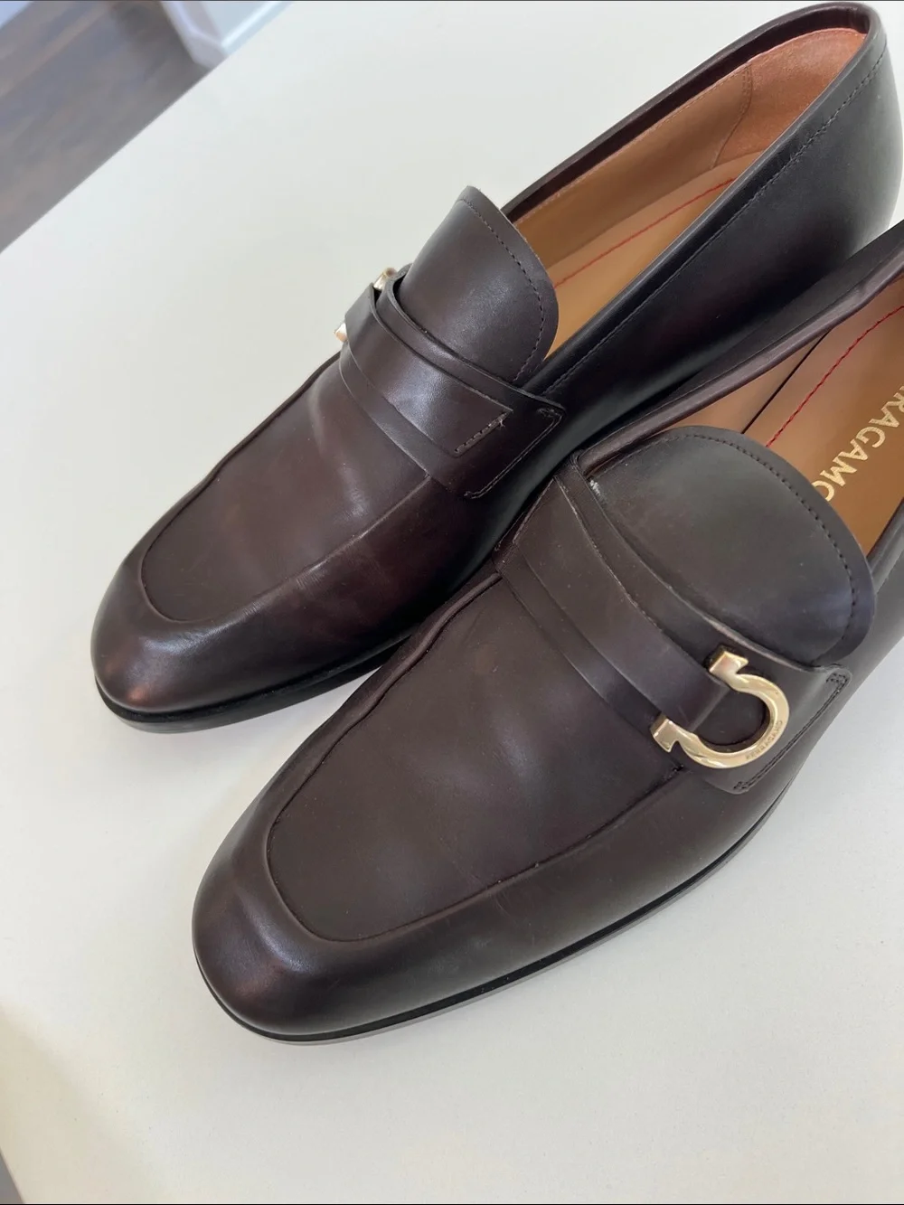 Ferragamo brown leather gold hardware loafers men’s size 10 dress shoes